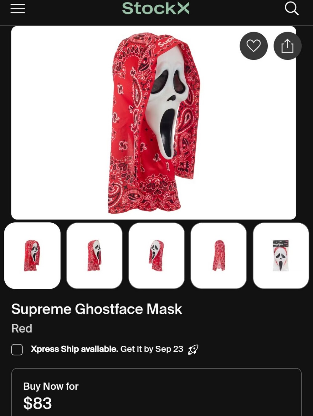 Supreme Red Bandana Ghostface Costume Mask
